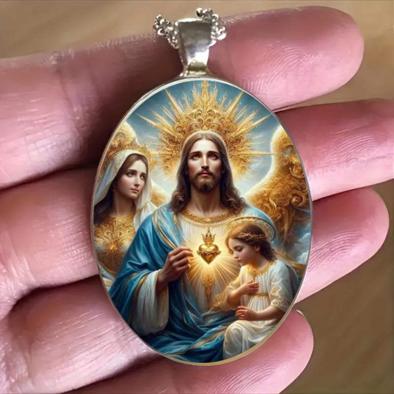 Un Pendentif Jésus Marie Chrétien Jésus Sacré-Cœur Amour Divin et Foi Pierre Précieuse Temps Pendentif Collier Adapté pour le Port Quotidien
