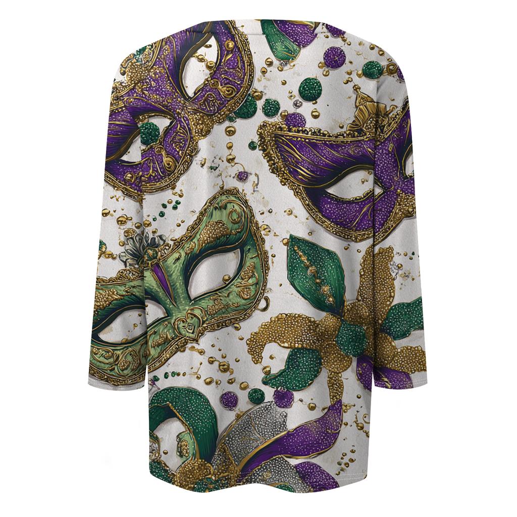 Women's Fashion Casual Round Neck Three-quarter Sleeve Carnival Print T-shirt Top