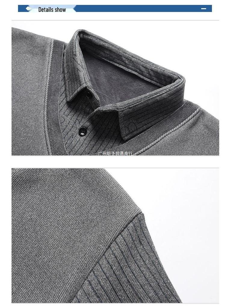 Pull d'hiver doublé polaire pour homme: Chaud Pull Deux-en-Un à Manches Longues pour l'Extérieur, Parfait pour les Pères d'Âge Moyen et les Personnes Âgées.