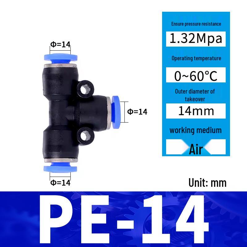 Pneumatic Nylon Air Hose Quick Connect Fittings: PU Straight, PY 5-Way, Cross 4-Way, PZA 3-Way, PE Connector with White/Blue Cap