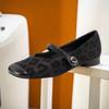 French square head flat bottom shallow mouth single shoes  spring and autumn new low-heeled leopard print one-word belt buckle  shoes