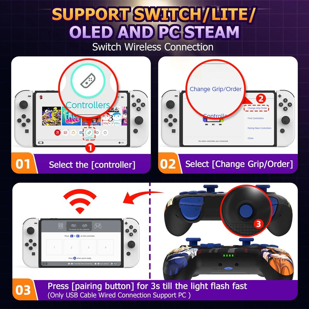 Controller wireless, compatibile con NFC, Amibo, compatibile con Nintendo Switch/Switch Lite/Switch OLED