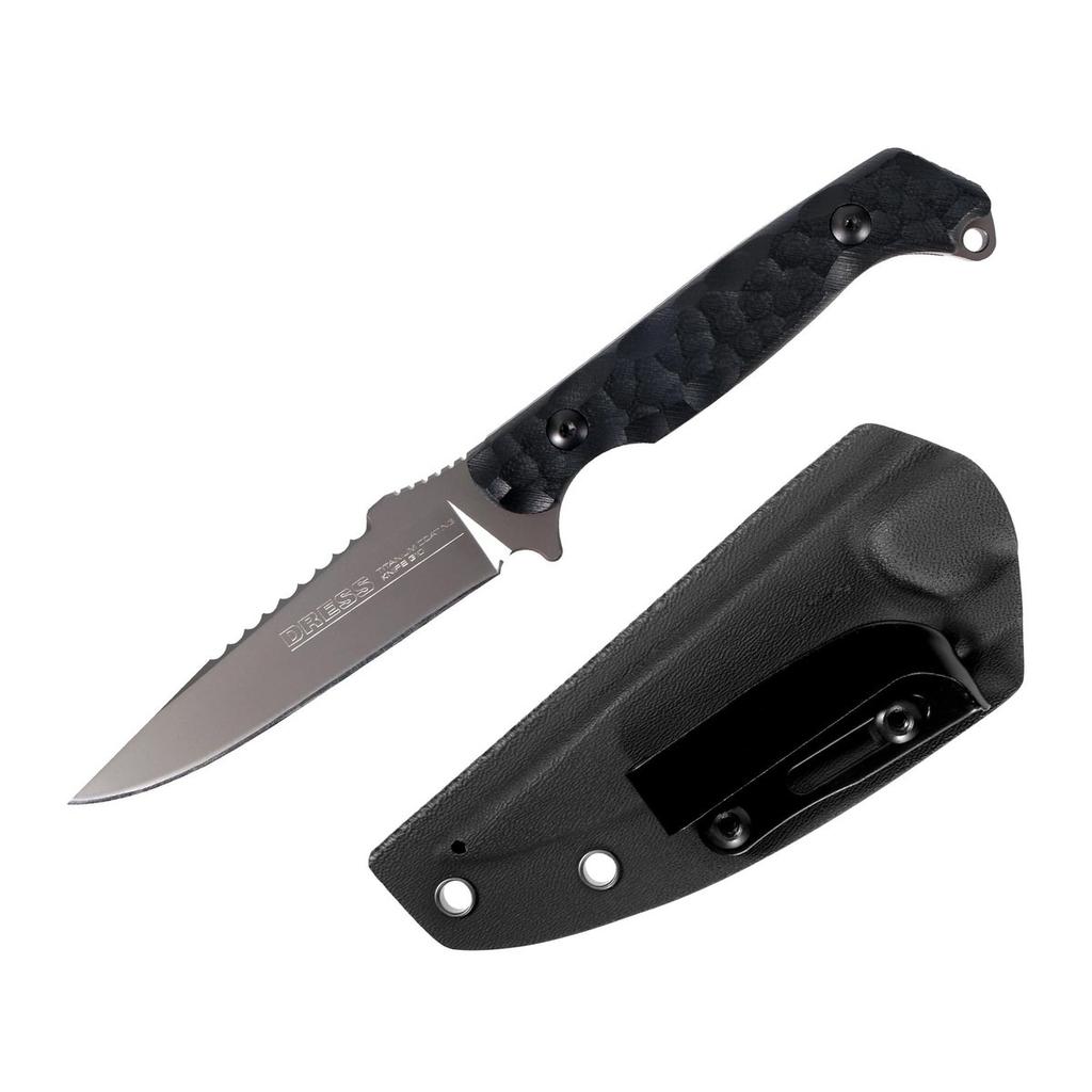 DRESS Titanium Coated Fishing Knife G10 Grip Kydex Sheath 4mm Thickness