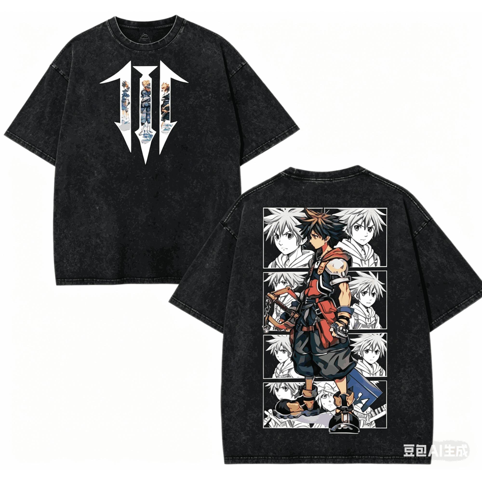 Kingdom Hearts Washed T Shirt 2026 New Model Personality Clothes Shirt Year Round Clothing Streetwear Trendy Vintage Breathable Daily Wear Cool Top L