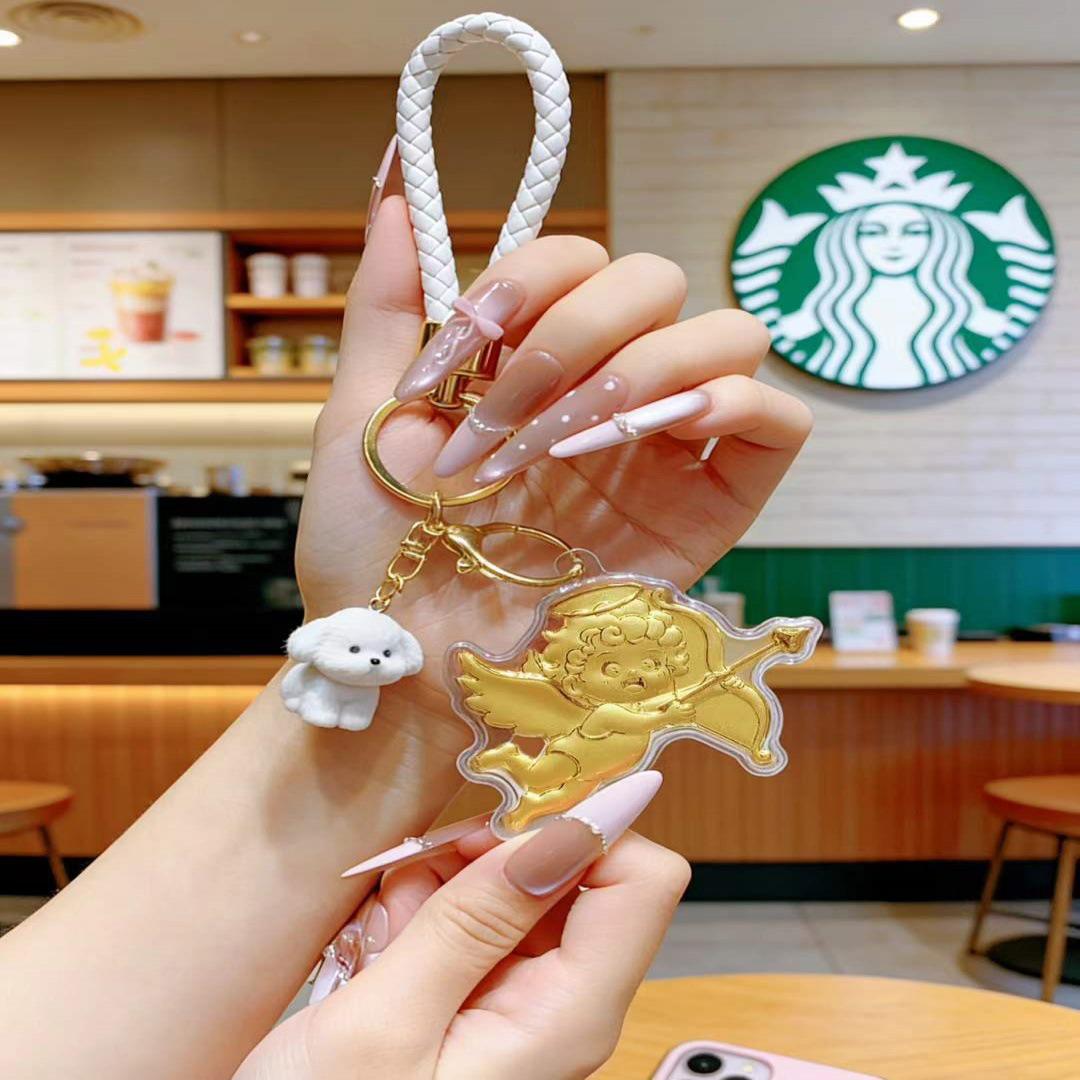 Kuromi & My Melody Gold Keychain: Cute Cartoon Dog Pendant