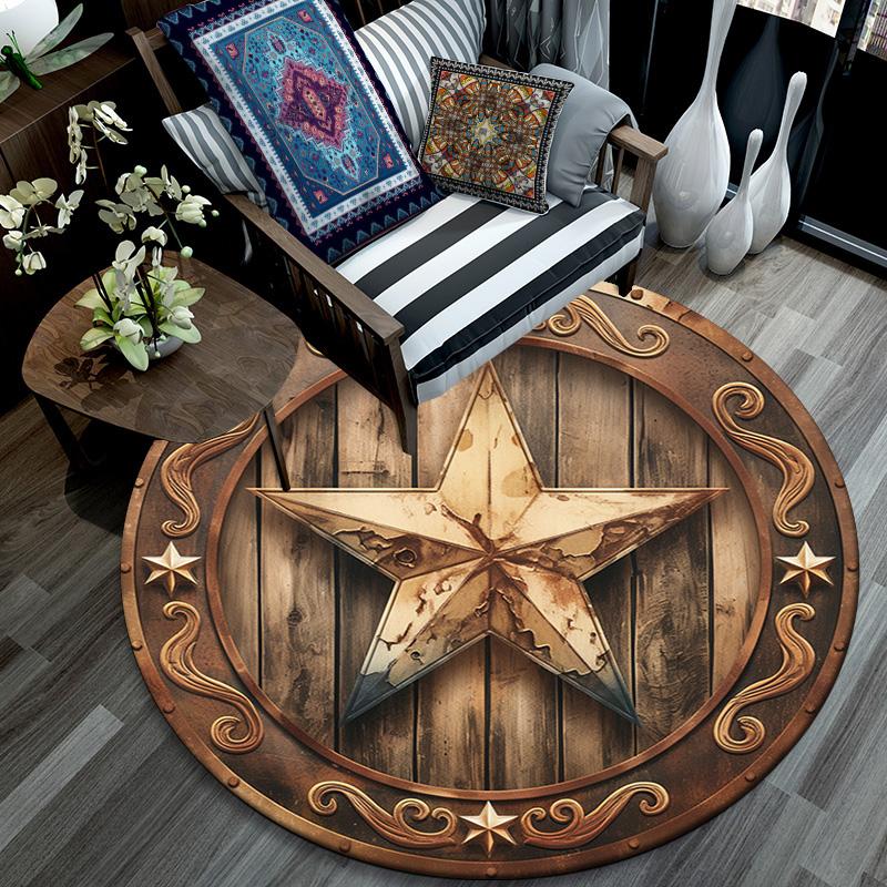 Star Emblem Round Area Rug,Carpet Rug for Living Room Bedroom Sofa Playroom Decor,Non-slip Floor Mat