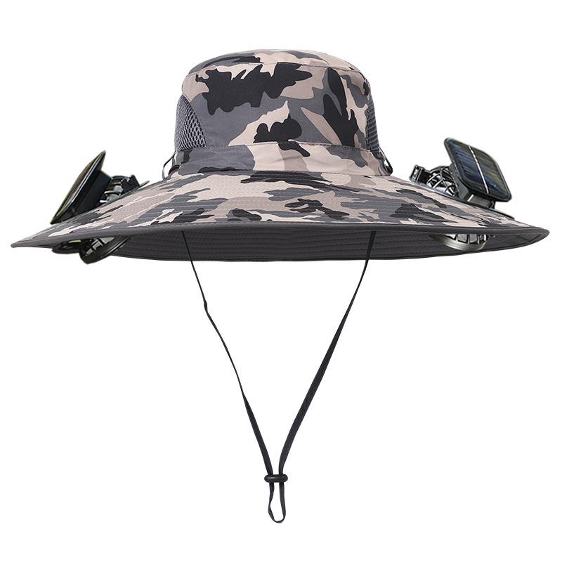 Solar-Powered Wide Brim Fishing Hat with Sunshade, Long-Lasting Battery Fan, and High Wind Power for Men.
