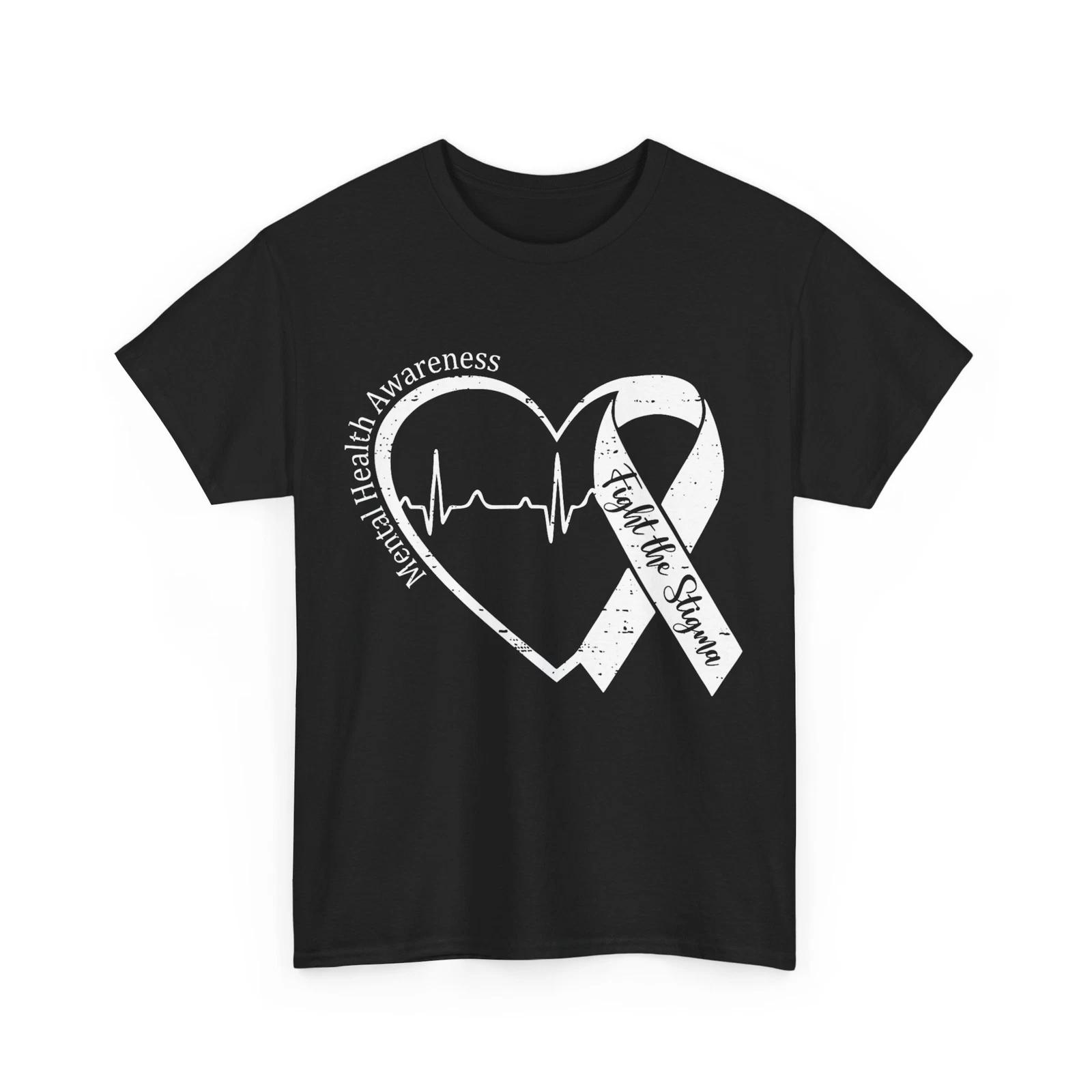 Fight the Stigma Shirt, Mental Health Awareness Heart Ribbon Shirt XL