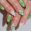 Glossy French Nude&Green Press On Nails Charming Comfortable To Wear Manicure Nails for Working Dating or Partying