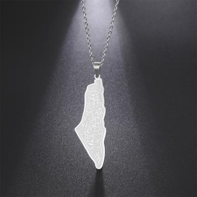  Fashion Israel Palestine Map Pendant Necklace Islamic Script Architecture Pattern Necklaces Stainless Steel Jewelry Gift