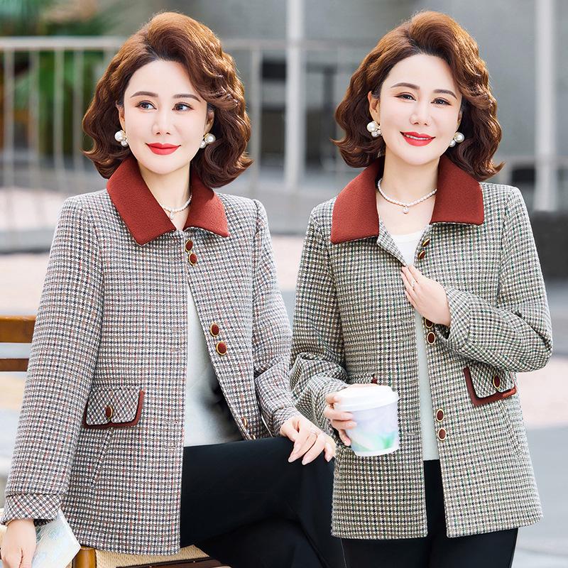 Women's 2026 Spring-Autumn Lapel Jacket for Middle-Aged & Elderly - Loose, Stylish Design