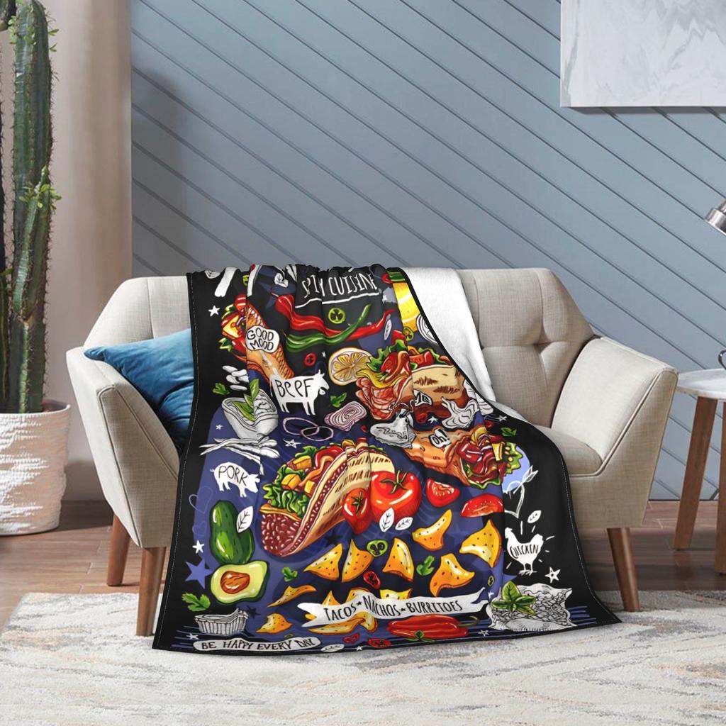 Fast Food Mexican Nachos Burritos Tacos Blanket Cover Snack Throw Blankets Bedroom Sofa Quilt Soft Warm Bedspread Multi-function
