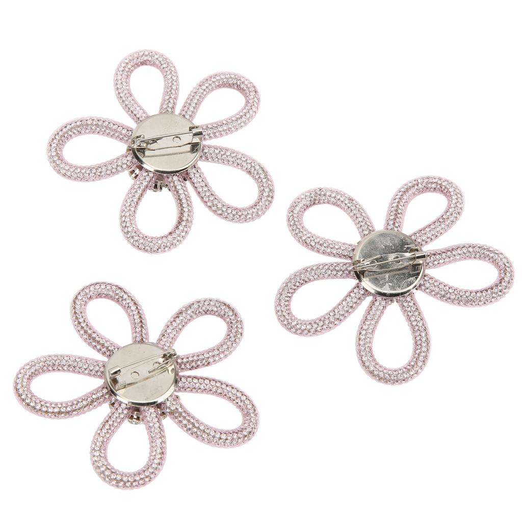 3Pcs Shoe Brooch Cute Colours 6cm Rhineston Wide Flower Shape Clothing Brooch for Shoes Bag Wedding DressPink Mesh