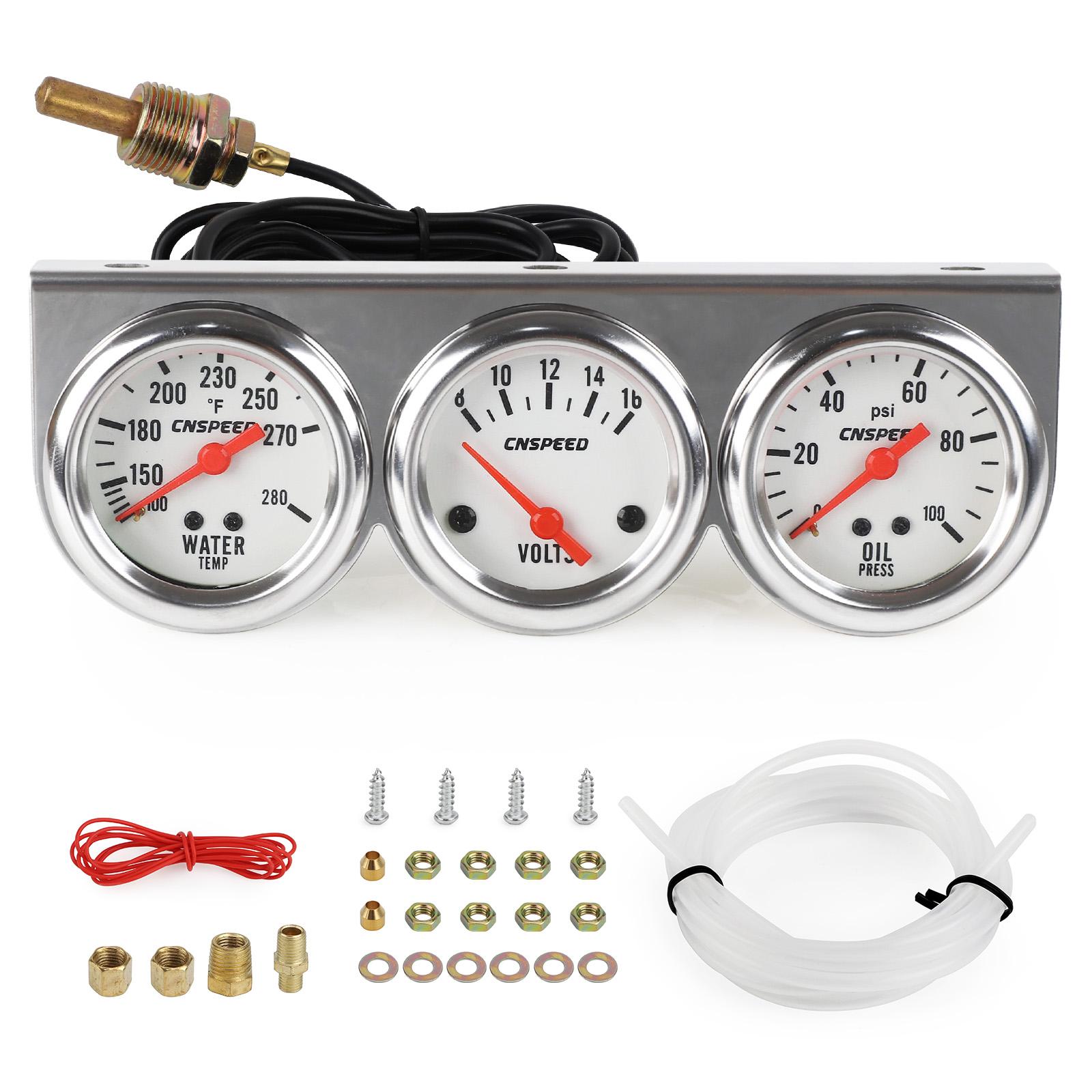 

universal 2 52mm Triple Gauge set Oil Pressure gauge Volt meter water temp Mechanical 12V 3in1 Chrome Panel YC101373