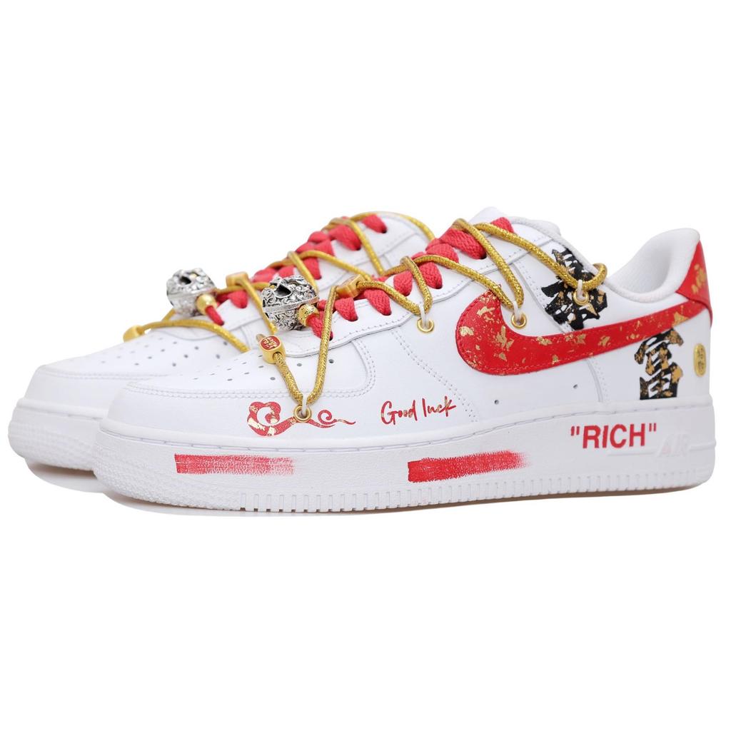 Nike Air Force 1 Low Wishing You Prosperity Anti Slip Wear Resistant Low Top Skateboard Shoes Women's White Red DD8959-100(Team69-SBOX)_