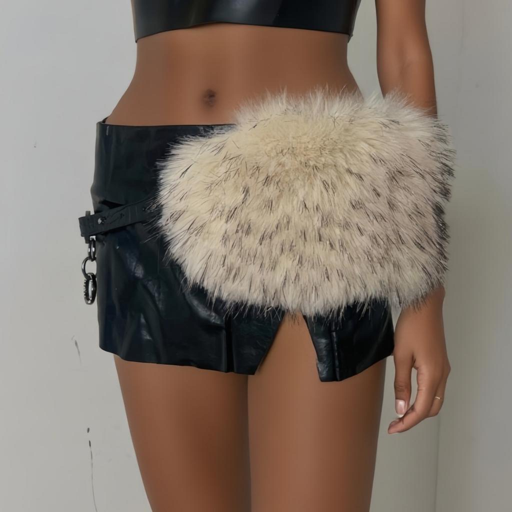 New MAO MAO Retro Faux Fur Waistband and Plush Waistchain