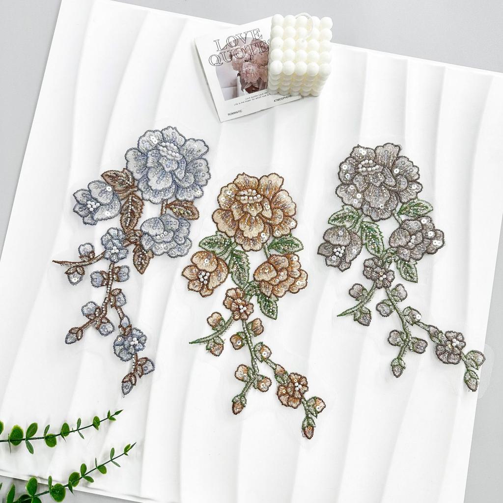 Color Embroidery Beads Three-Dimensional Flower Applique Decorative Cheongsam Dress Top Accessories Cloth Stickers Accessories