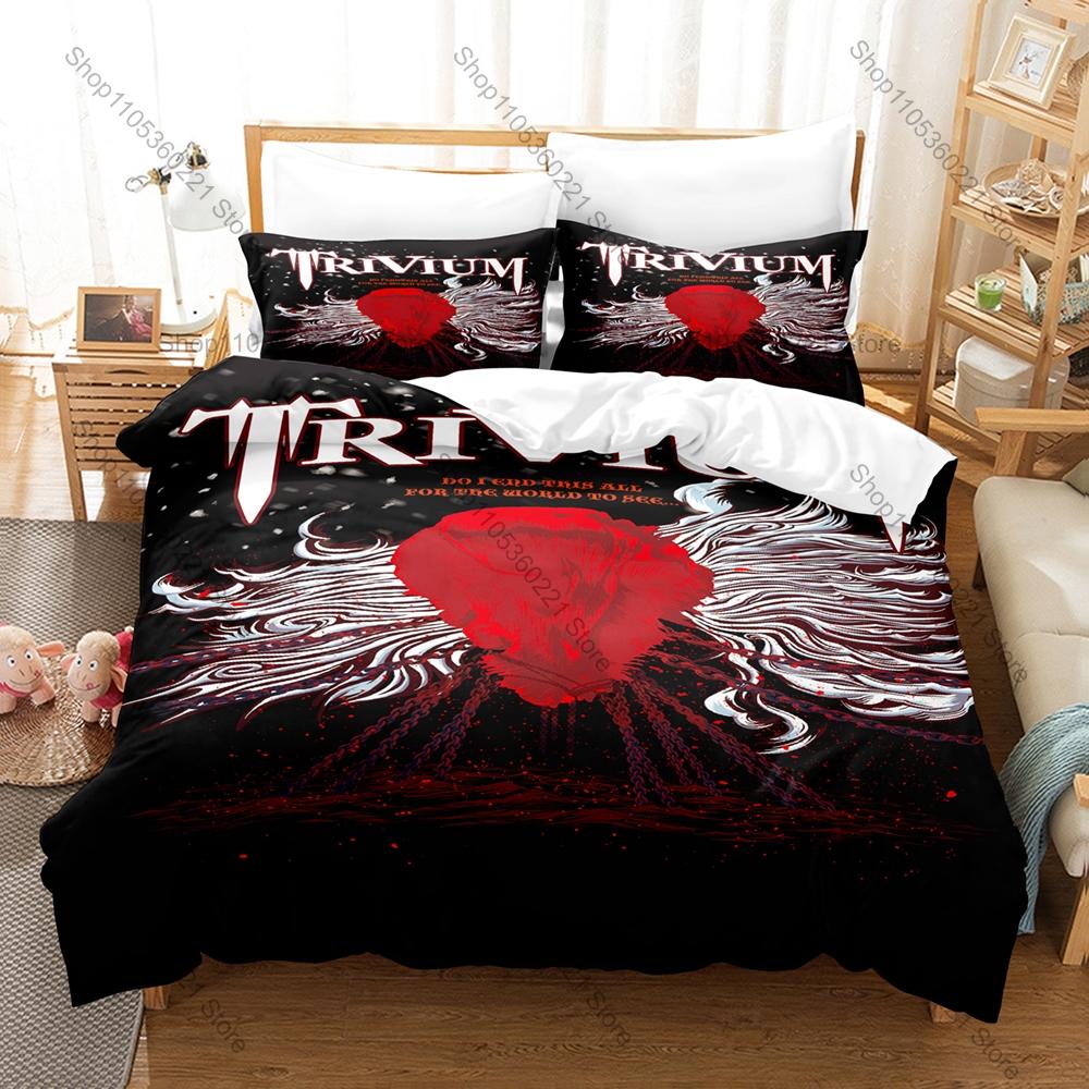 Rock Metal Bedding Set 3Pcs Rock Trivium Exquisite Band Logo Print Stylish Home Decoration For Music Collectors