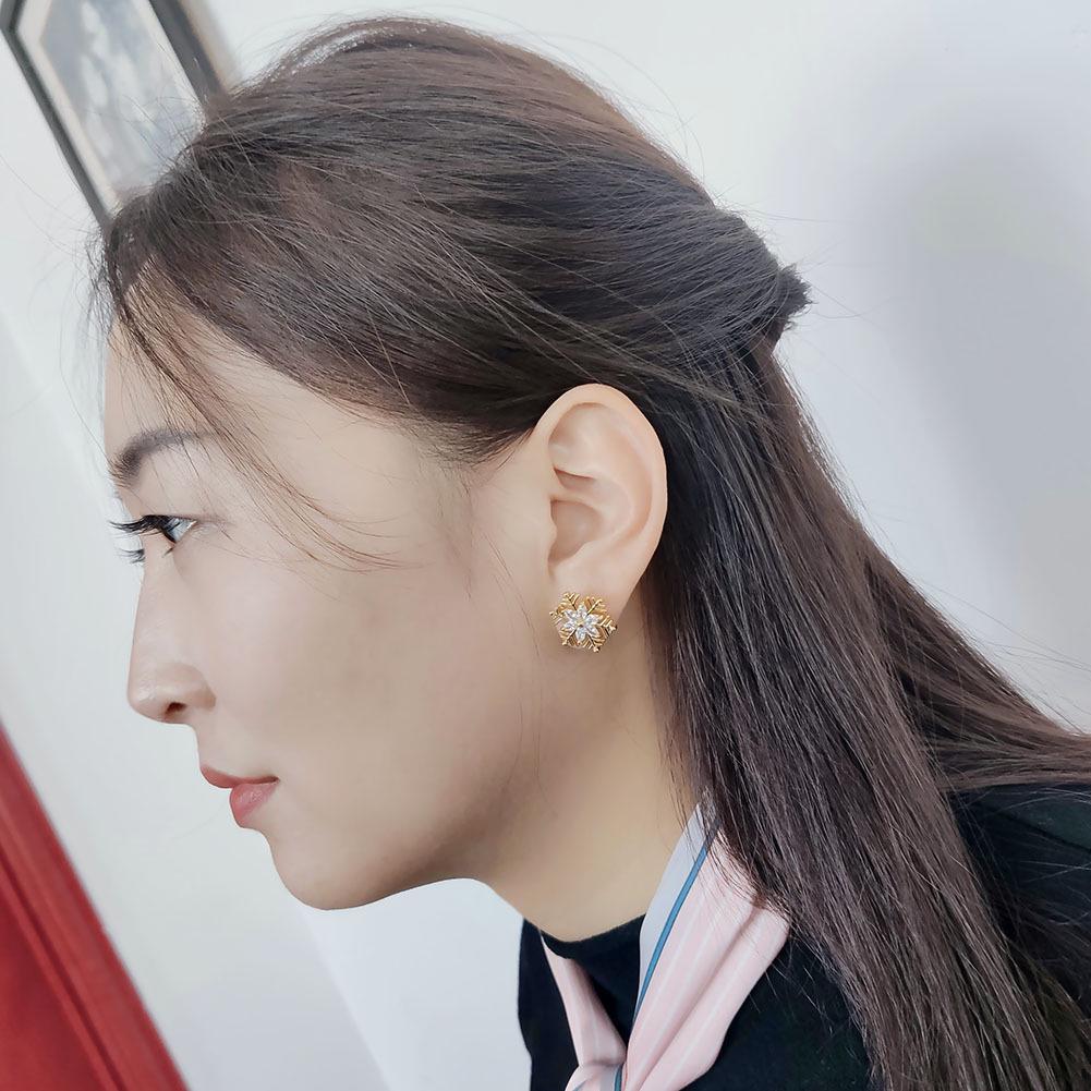 18k Gold-Plated S925 Silver Needle Zircon Snowflake Earrings for Women
