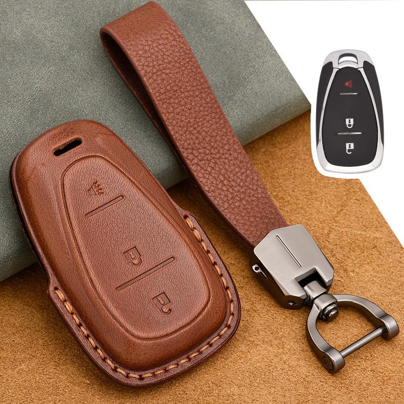 Genuine Leather Key Case Cover Suitable for Chevrolet Tracker Buckle Malibu XL Explorer Volando Pioneer Key Fob Protector