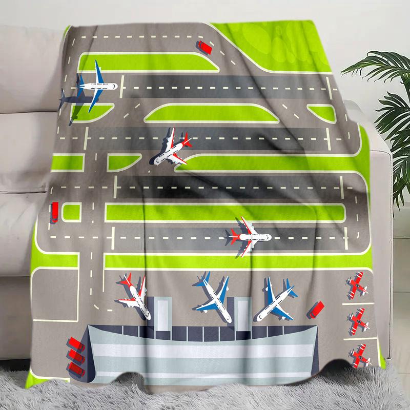 Airport Runway Map Print Blanket Soft Comfortable All Seasons Suitable Sofa Office Nap Travel Birthday Gift Christmas Present