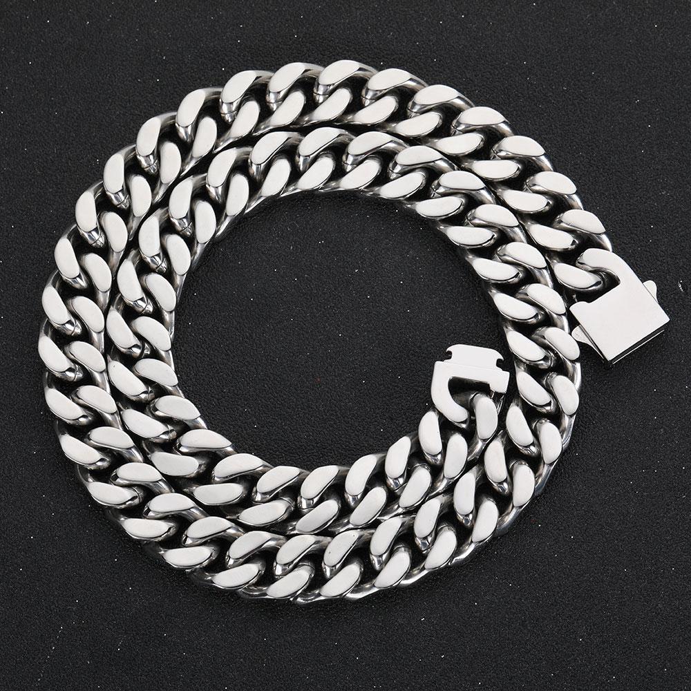 14MM Großhandel Hip Hop Schmuck Edelstahl Herren Flach 4 Seiten Curb Cuban Link Kette Halskette für Herren Dropshipping