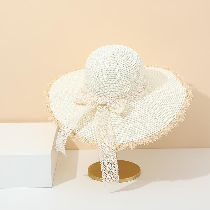 Summer Western Style Straw Hat for Women Big Brim Sunshade Fashion Bow Detail Seaside Beach Accessory