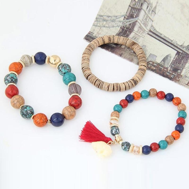 Neue Damenmode Holzperlen Armbänder Boho Kleiner Elefant Charme Armbänder Set Vintage Stil Schmuck
