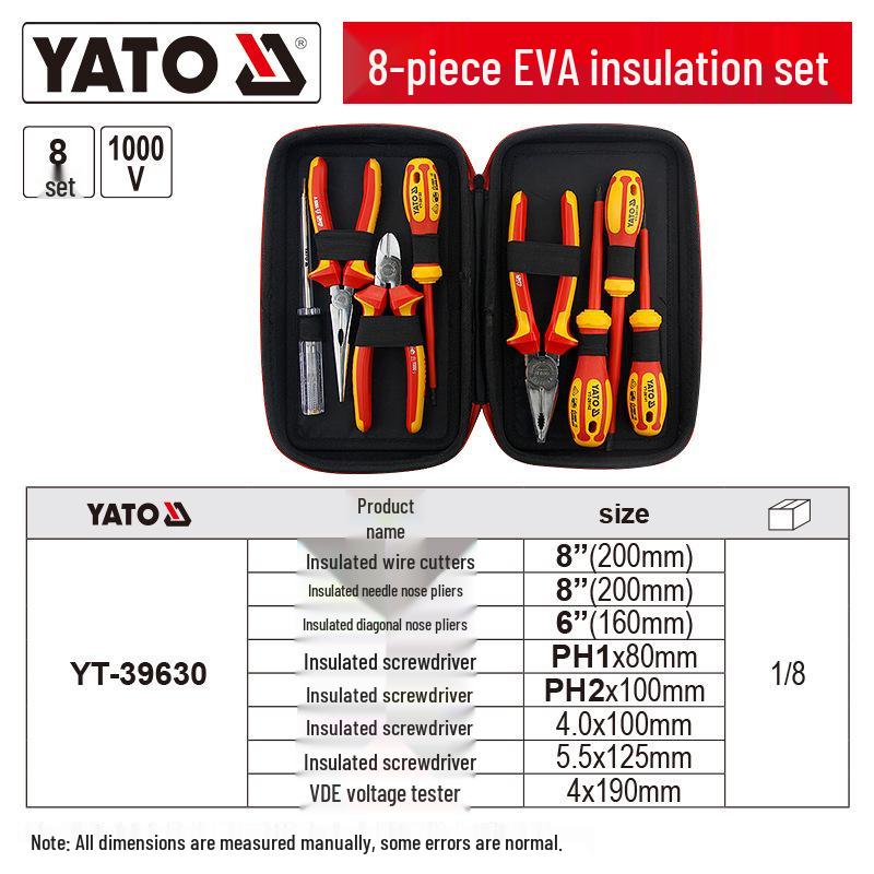 YATO Insulated Electrician Tool Set: Pliers, Wire Stripper, Needle Nose, Diagonal Pliers, Screwdriver.