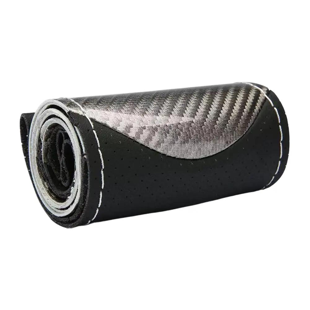 Carbon Fiber Car Steering Wheel Cover SeW DIY Hand Stitch PU Leather Protector Braiding Cover For Steering Wheel D9R4
