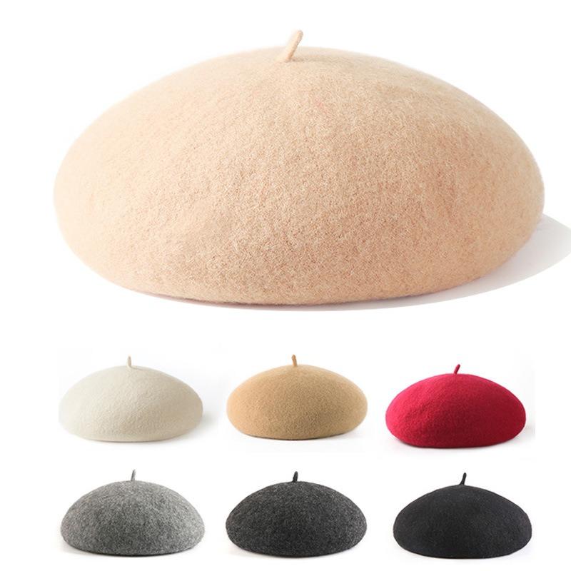 Wool Beret Hat Women's Autumn and Winter Big Head Circumference British Retro Octagonal Painter Hat