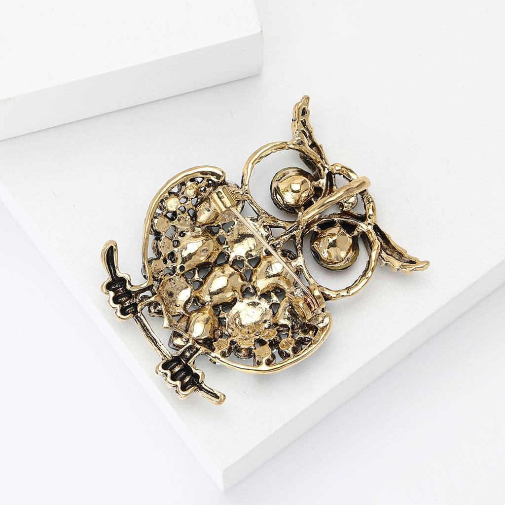 Spille a forma di gufo con strass vintage per donna, unisex, spille animali in vetro, uccello, decorazione per zaino, festa, accessori per abbigliamento