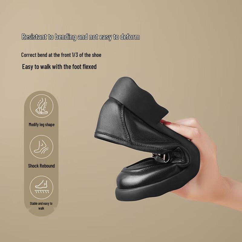 ZHR KL02 Women's Retro Leather Chunky Heel Loafers