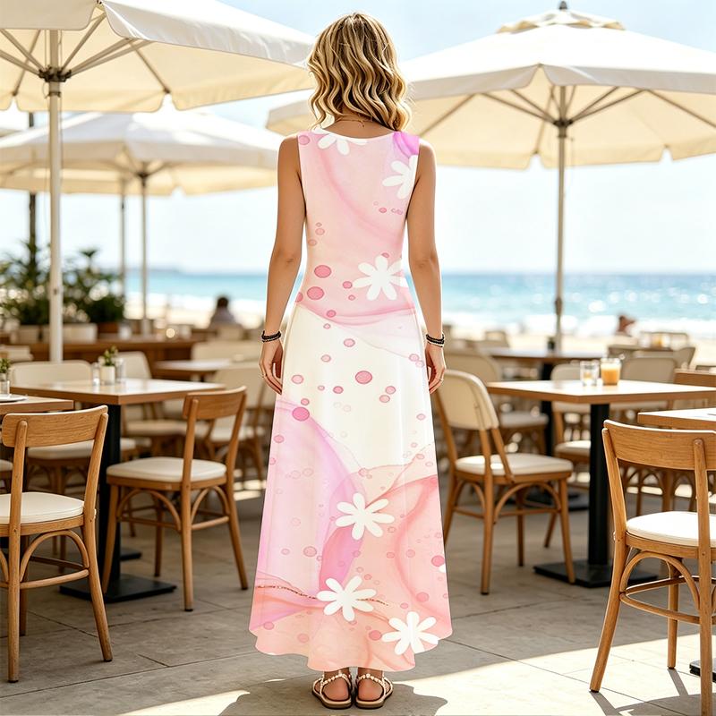 Women's Summer Vacation Sleeveless Tank Beach Maxi Dress Fresh Lightweight Outdoor Casual Elegant