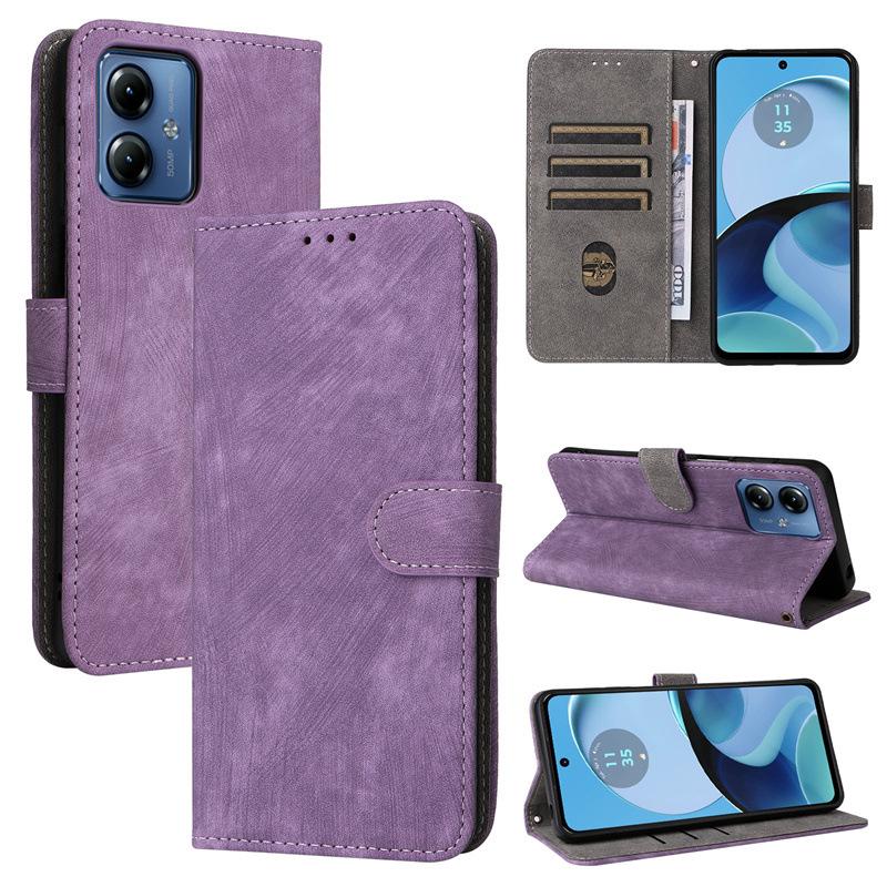 

Чехол-книжка для Motorola E14/Moto G14 из искусственной кожи, полная защита корпуса [блокировка RFID], чехол-кошелек for Motorola Moto E14/G14 фиолетовый