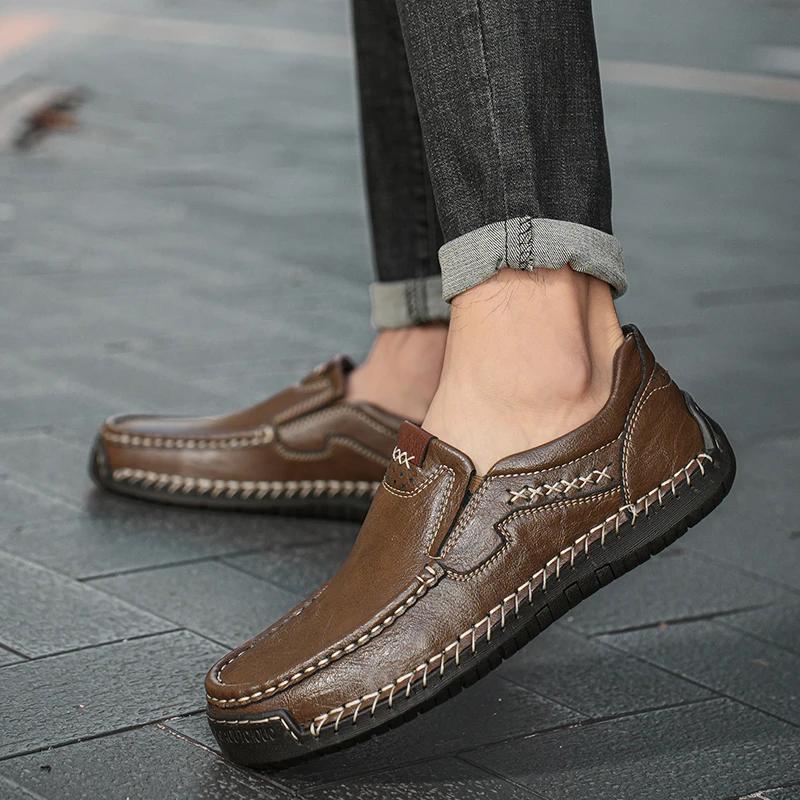 Fashion Brand Casual Business Leather Shoes Men's Handmade Platform Loafers Outdoor Anti Slip Comfortable Luxury Lazy Shoes Large Size
