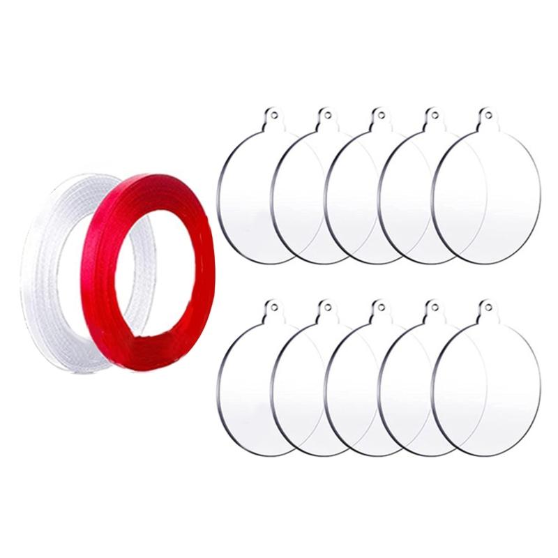 10Pcs Transparent Acrylic Christmas Hanging Decorations Safe Reusable Blank Ornaments for Festive Celebrations