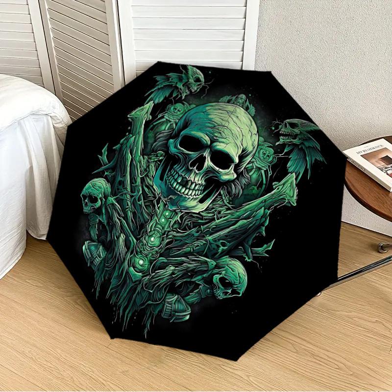 1pc Gothic Skull Automatic Folding Umbrella, Heavy-Duty 8-Rib Construction, Perfect for Everyday Yy251114122