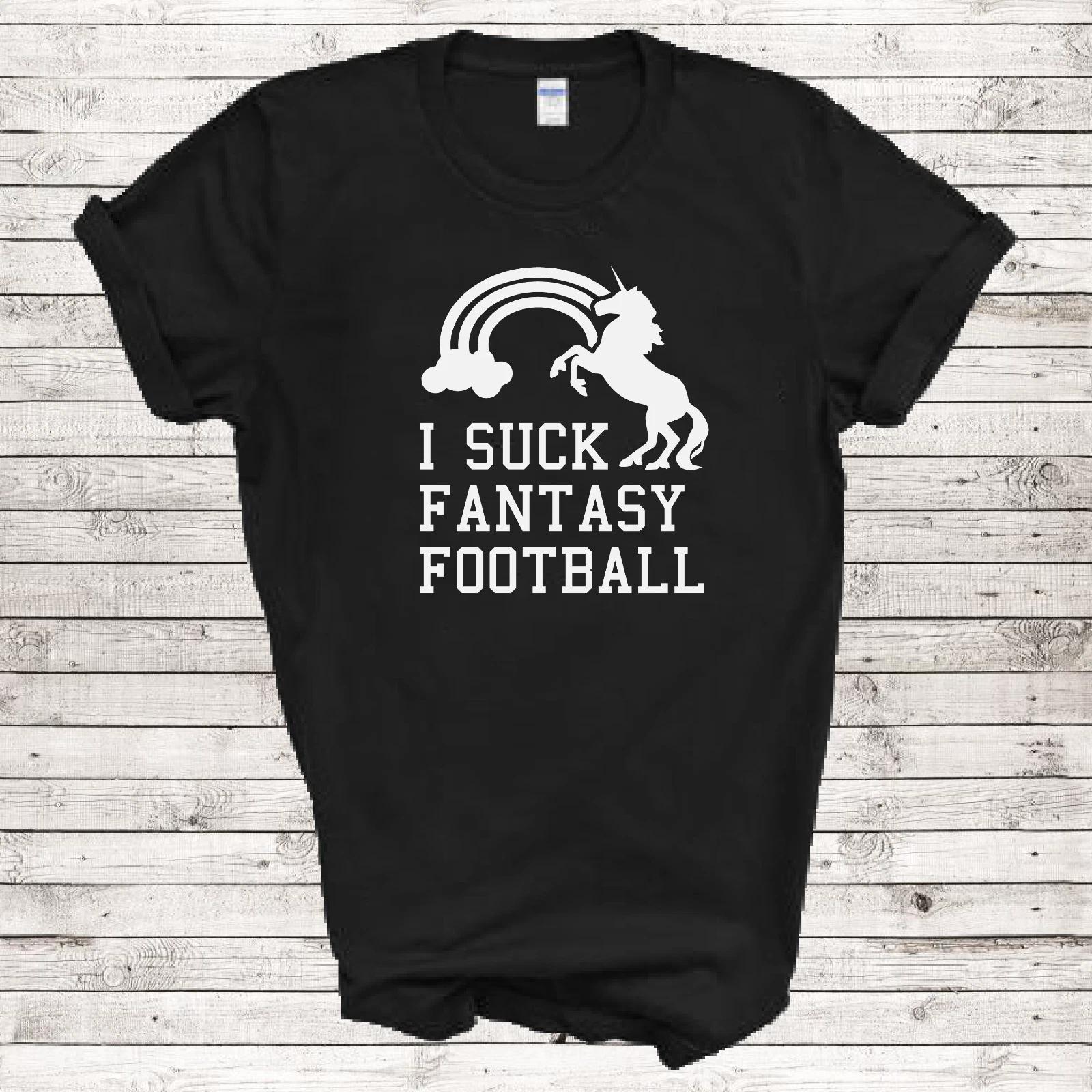 I Suck At Fantasy Football League Team Loser Unicorn Rainbow Funny Black T-Shirt 4XL