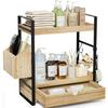 2-stöckiger Badezimmer-Arbeitsplatten-Organizer mit Schublade, Holz-Arbeitsplatten-Organizer zur Aufbewahrung, Kosmetik-Organizer für den Waschtisch, Regal für das Badezimmer