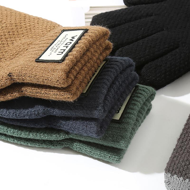 Winter Men Knitted Gloves Touch Screen High Quality Male Mitten Thicken Warm Wool Cashmere Solid Color Men Business Gloves