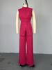 2025 Summer Women's Wear: Stand-up Collar Buttoned Sleeveless Top & Wide-leg Pants Set