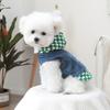 Pet Plaid Hooded Sweatshirt with Denim Splicing and Thickened Coat Clothing 3-color Plaid Denim Coat Dog Clothes for Small Dogs