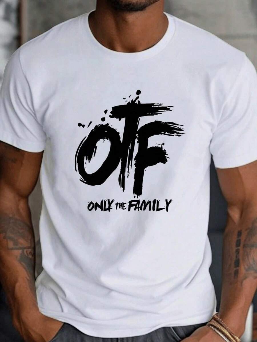 

Front Letter Printed Round Neck Short Sleeved Unisex T-Shirt, Comfortable And Breathable Fabric S