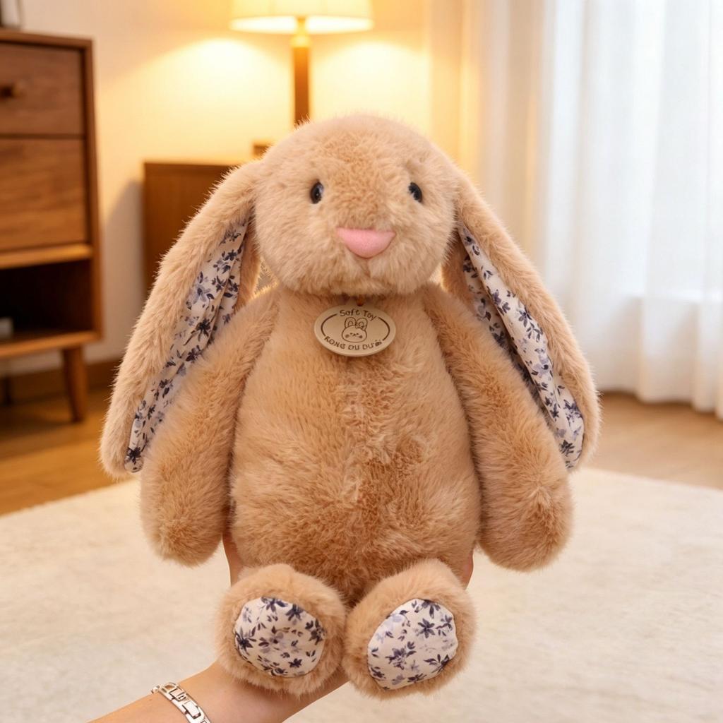 Cute Floral Bunny Plush Toy Soft Stuffed Rabbit Doll for Kids Girls Birthday Gift Pink 12 Inch