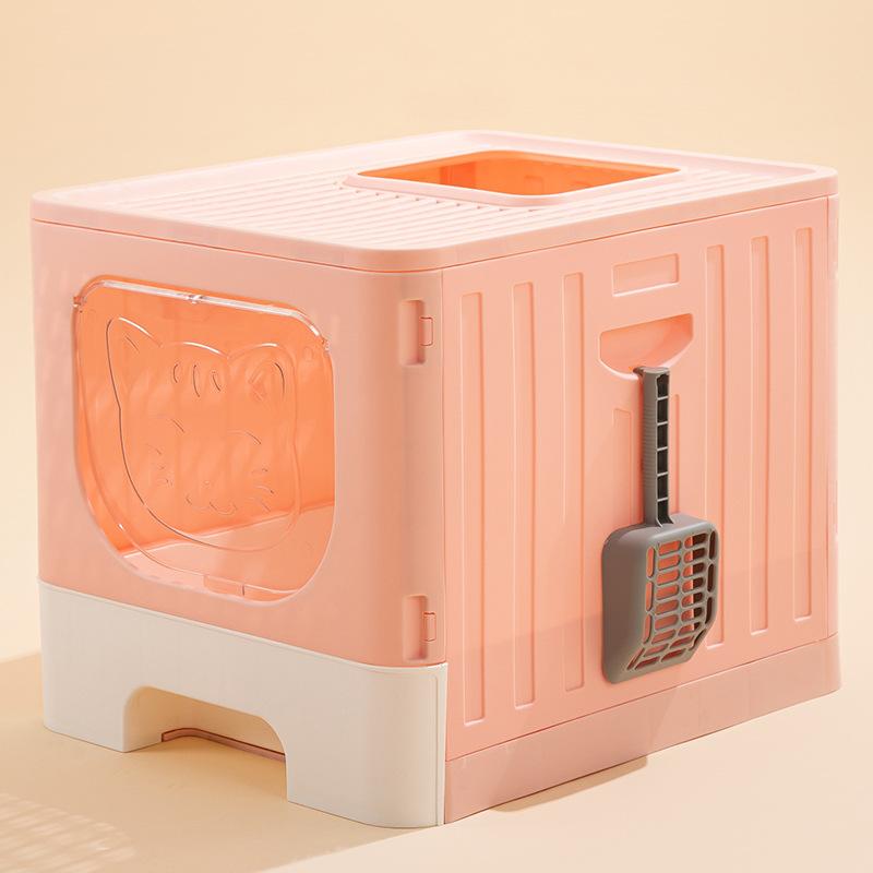 Folding Closed Large Space Cat Litter Box Top Into Cat Toilet Basin Pet Cat Large Cleaning Supplies
