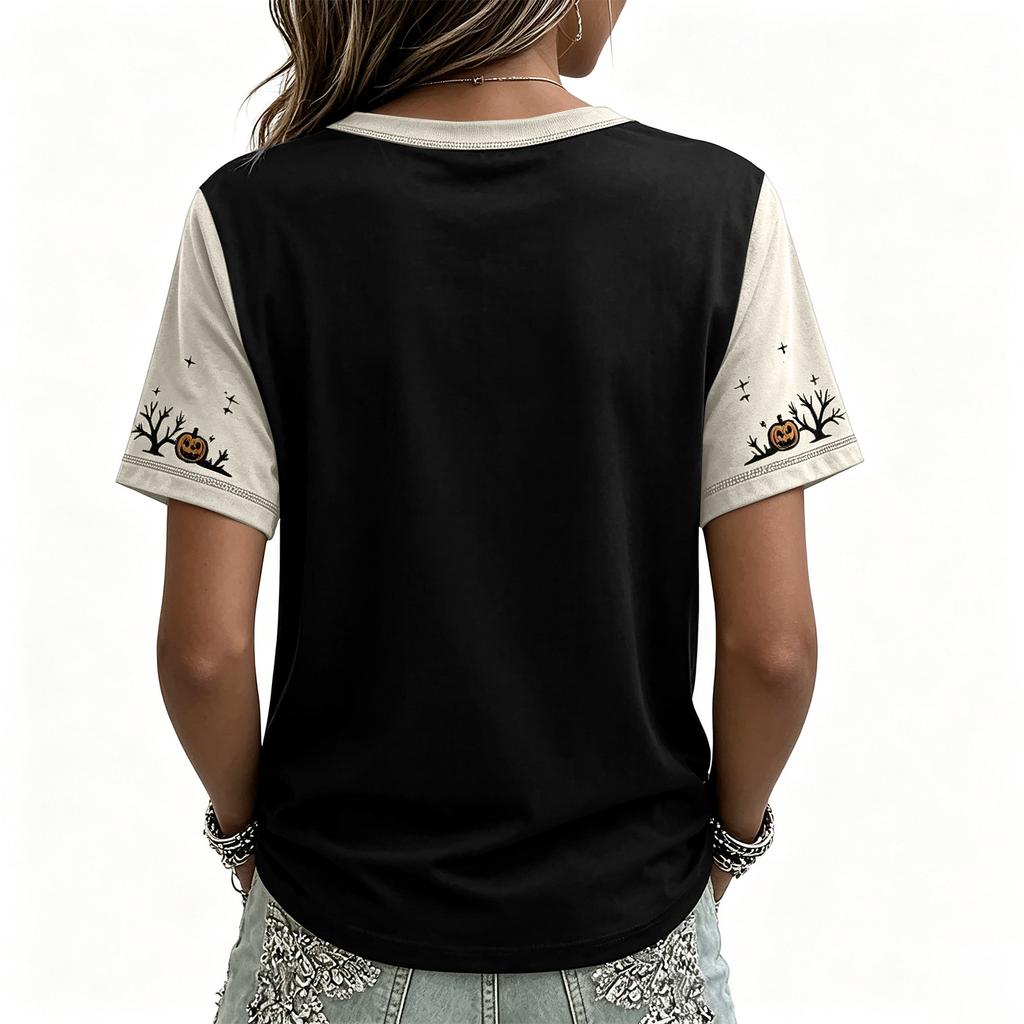 Women's Fashion Casual V-Neck Short Sleeve Printed Blouse Top for Every Day Wear