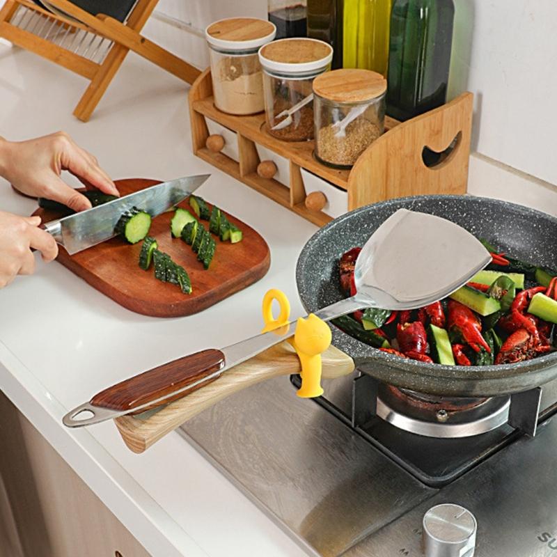 Cartoon Cats Themed Silicone Utensils Rest Heat Resistant Nonslip Cooking Tool Spoon Holder For Countertops Organization