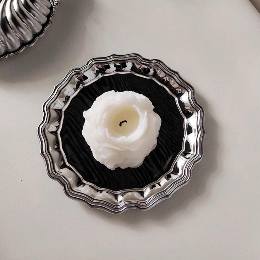 Retro Stainless Steel Cake Tray Round Luxury Jewelry Storage Plate Photo Props Silver Dessert Plate Home Decoration