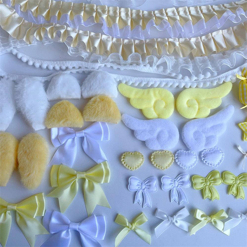 11pcs/set Cartoon Card Cover Decoration Gift DIY Plush Ear Handmade Accessories DIY Pink Blue Wing Bow Heart Ear Material Set